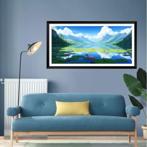 Nature Landscape Floating Frame Scenery Digital Print - (I5878) - 24x48 inch Modern Nature Wall Art for Living Room, Bedroom, Office, Hotels, Drawing Room