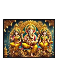 Lord Ganesha Maa Laxmi Saraswati Laminated Photo - 7x9 Inches, Divine Blessings For Home & Office And Temple Decoration (F16130)