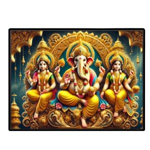 Lord Ganesha Maa Laxmi Saraswati Laminated Photo - 7x9 Inches, Divine Blessings For Home & Office And Temple Decoration (F16130)