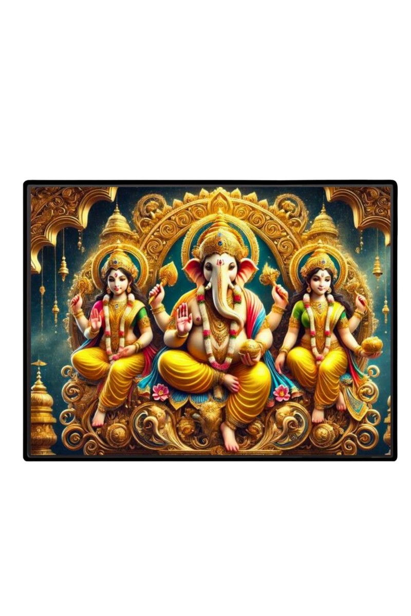 Lord Ganesha Maa Laxmi Sarswati Laminated Photo - 11x13 Inches, Divine Blessings For Home & Office And Temple Decoration (F16130)