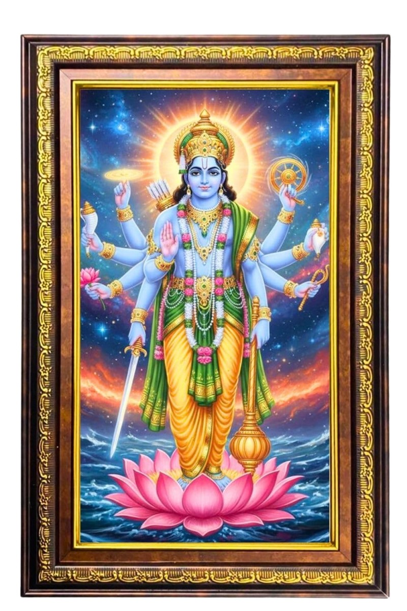 Lord Vishnu Digital Golden Balck Color Photo Frame | Hindu Religious Wall Decor | 18x24 Inches - Inspirational Wall Art For Office, Home Decor - Ideal Spiritual Gift (F16869)