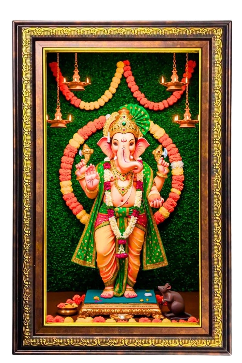 Lord Ganesha Digital Golden Balck Color Photo Frame | Hindu Religious Wall Decor | 10x16 Inches - Inspirational Wall Art For Office, Home Decor - Ideal Spiritual Gift (F16580)