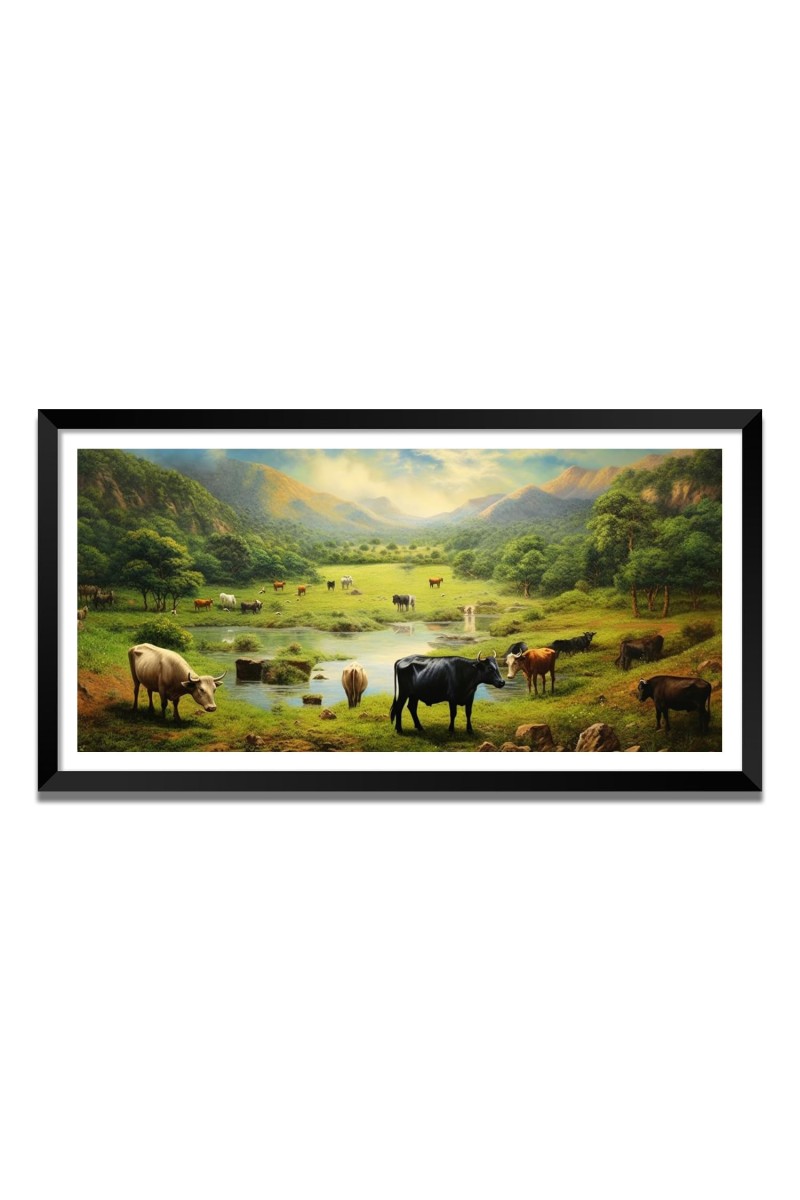 Nature Landscape Floating Frame Scenery Digital Print - (I5626) - 24x48 inch Modern Nature Wall Art for Living Room, Bedroom, Office, Hotels, Drawing Room