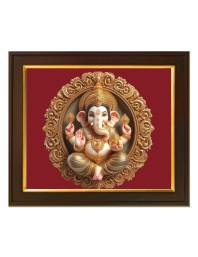 Hitech Sales little Lord Ganesh 3D look ai Photo with Beautiful 12X10 in synthetic Wood Frame With Glass Tabletop Wallmount display for Home office decor Gift for all occations