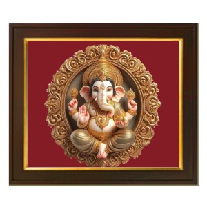 Hitech Sales little Lord Ganesh 3D look ai Photo with Beautiful 12X10 in synthetic Wood Frame With Glass Tabletop Wallmount display for Home office decor Gift for all occations