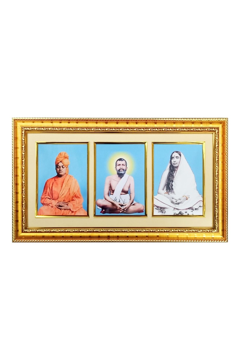 HiTechMart Spiritual Framed Photo of Sri Ramakrishna, Sarada Devi & Swami Vivekananda | Gold-Plated Divine Wall Decor for Home & Temple | Meditation & Inspiration Gift
