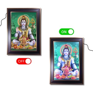 HiTechMart Lord Shiva with Shivling LED Photo Frame – Divine Wall Decor with Light, Hindu Religious God Picture for Home Temple, Pooja Room, or Gift – 12x18 Inch