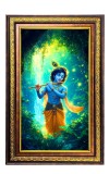 Lord Krishna Digital Golden Balck Color Photo Frame | Hindu Religious Wall Decor | 18x24 Inches - Inspirational Wall Art For Office, Home Decor - Ideal Spiritual Gift (F16687)