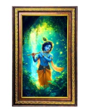 Lord Krishna Digital Golden Balck Color Photo Frame | Hindu Religious Wall Decor | 18x24 Inches - Inspirational Wall Art For Office, Home Decor - Ideal Spiritual Gift (F16687)