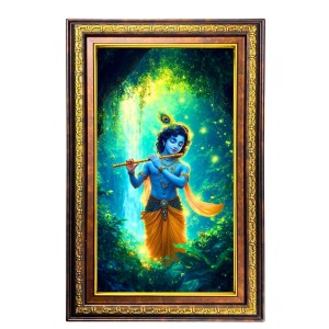 Lord Krishna Digital Golden Balck Color Photo Frame | Hindu Religious Wall Decor | 16x22 Inches - Inspirational Wall Art For Office, Home Decor - Ideal Spiritual Gift (F16687)