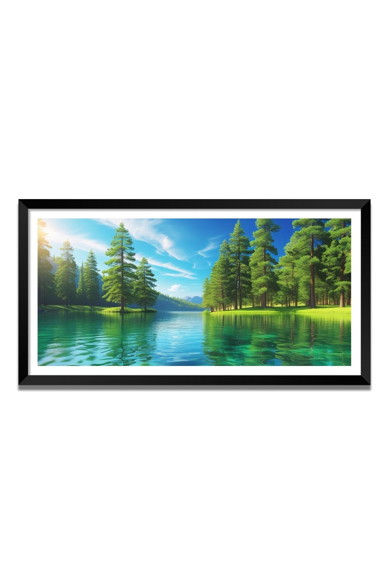 Nature Landscape Floating Frame Scenery Digital Print - (I5816) - 24x48 inch Modern Nature Wall Art for Living Room, Bedroom, Office, Hotels, Drawing Room