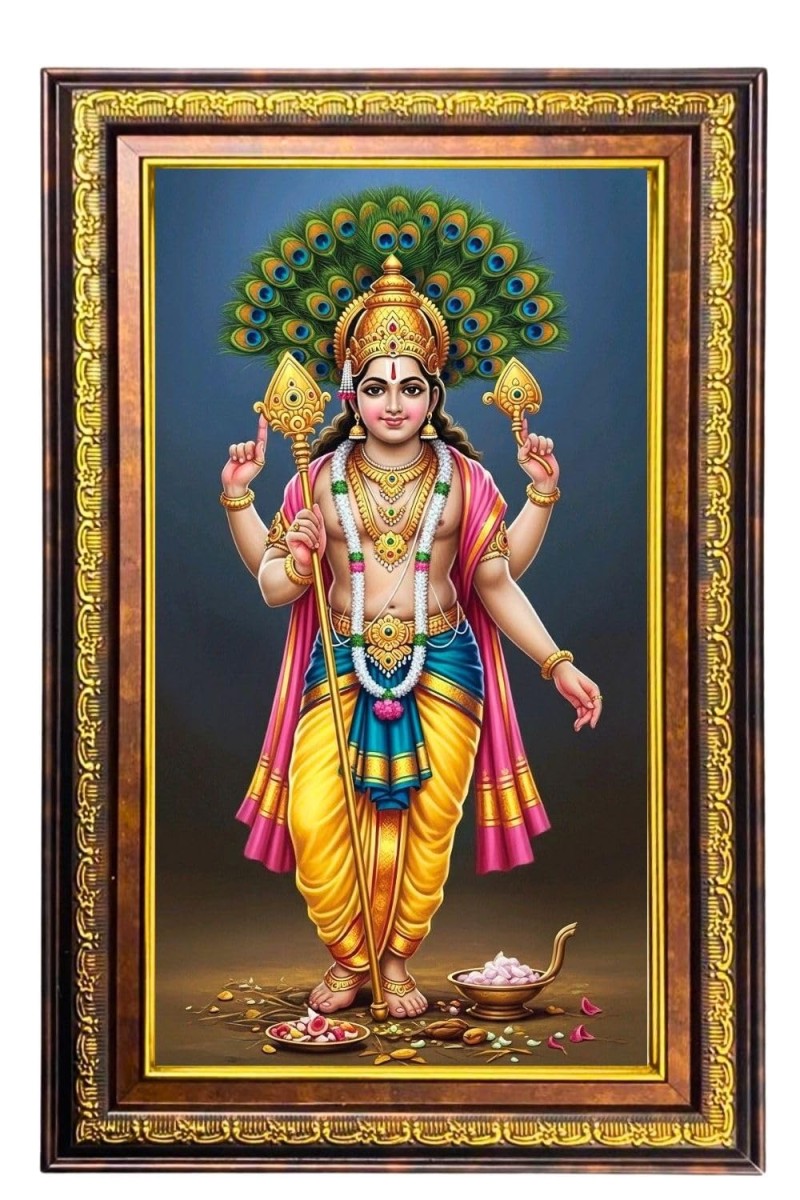Lord Murugan Digital Golden Balck Color Photo Frame | Hindu Religious Wall Decor | 16x22 Inches - Inspirational Wall Art For Office, Home Decor - Ideal Spiritual Gift (F16460)