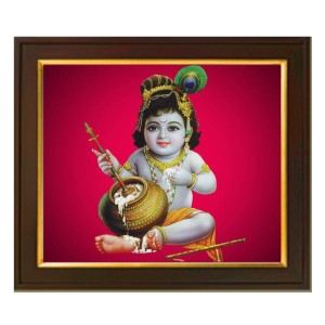 Hitech Sales Little Krishna stealing butter from butter pot theme ai Photo with 12X10 inch Frame for Home office decor Gift for all occations Hitech Sales Little Krishna stealing butter from butter pot theme ai Photo with 12X10 inch Frame for Home office decor Gift for all occations