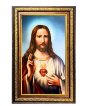 Lord Jesus Digital Golden Balck Color Photo Frame | Hindu Religious Wall Decor | 10x16 Inches - Inspirational Wall Art For Office, Home Decor - Ideal Spiritual Gift (F16833)