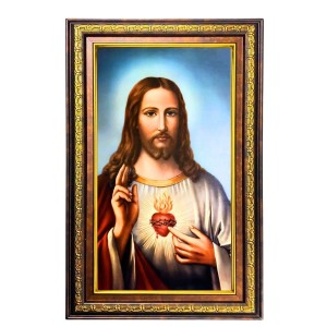 Lord Jesus Digital Golden Balck Color Photo Frame | Hindu Religious Wall Decor | 12x18 Inches - Inspirational Wall Art For Office, Home Decor - Ideal Spiritual Gift (F16833)