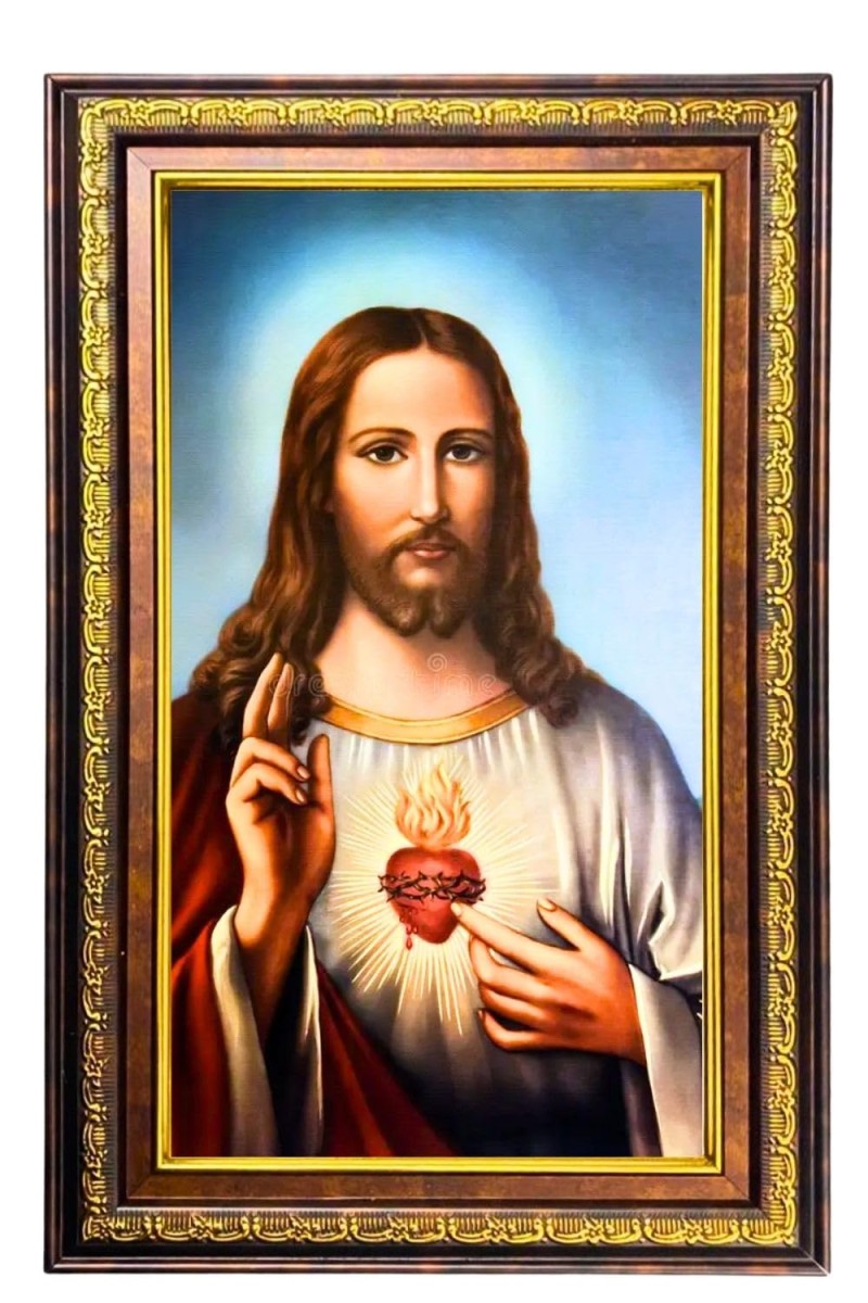 Lord Jesus Digital Golden Balck Color Photo Frame | Hindu Religious Wall Decor | 10x16 Inches - Inspirational Wall Art For Office, Home Decor - Ideal Spiritual Gift (F16833)