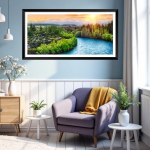 Nature Landscape Floating Frame Scenery Digital Print - (I5705) - 24x48 inch Modern Nature Wall Art for Living Room, Bedroom, Office, Hotels, Drawing Room