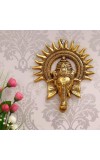 HiTechmart Brass Lord Ganesha Wall Hanging – Antique Finish Ganpati Face Sculpture with Sun Halo Design for Home Temple Decor, Office Entrance, Vastu & Spiritual Gifts – Handcrafted Indian Art