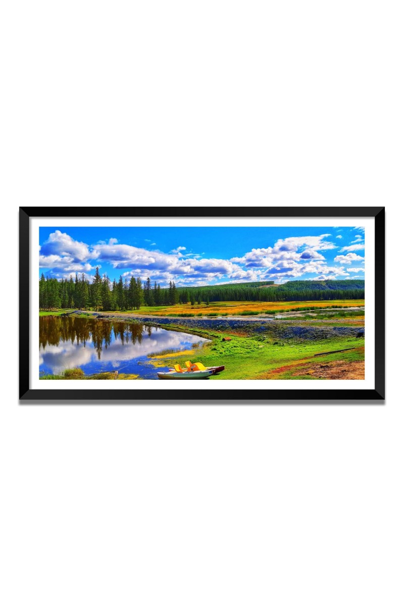 Nature Landscape Floating Frame Scenery Digital Print - (I5718) - 24x48 inch Modern Nature Wall Art for Living Room, Bedroom, Office, Hotels, Drawing Room