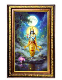 Lord Krishna Digital Golden Balck Color Photo Frame | Hindu Religious Wall Decor | 12x18 Inches - Inspirational Wall Art For Office, Home Decor - Ideal Spiritual Gift (F16856)