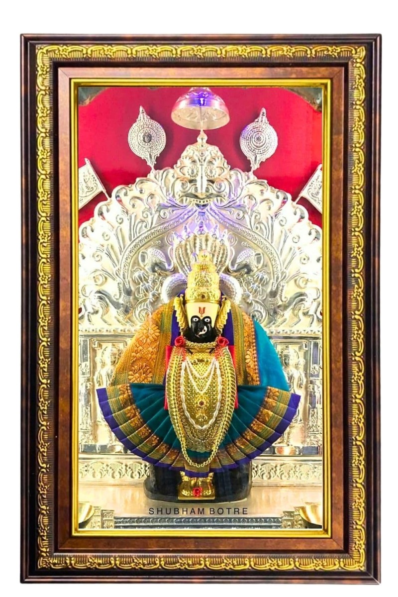 Gooddess Shri Mahalakshmi Digital Golden Balck Color Photo Frame | Hindu Religious Wall Decor | 18x24 Inches - Inspirational Wall Art For Office, Home Decor - Ideal Spiritual Gift (F16850)
