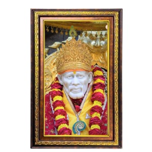 Lord Sai Baba Digital Golden Balck Color Photo Frame | Hindu Religious Wall Decor | 10x16 Inches - Inspirational Wall Art For Office, Home Decor - Ideal Spiritual Gift (F16500)