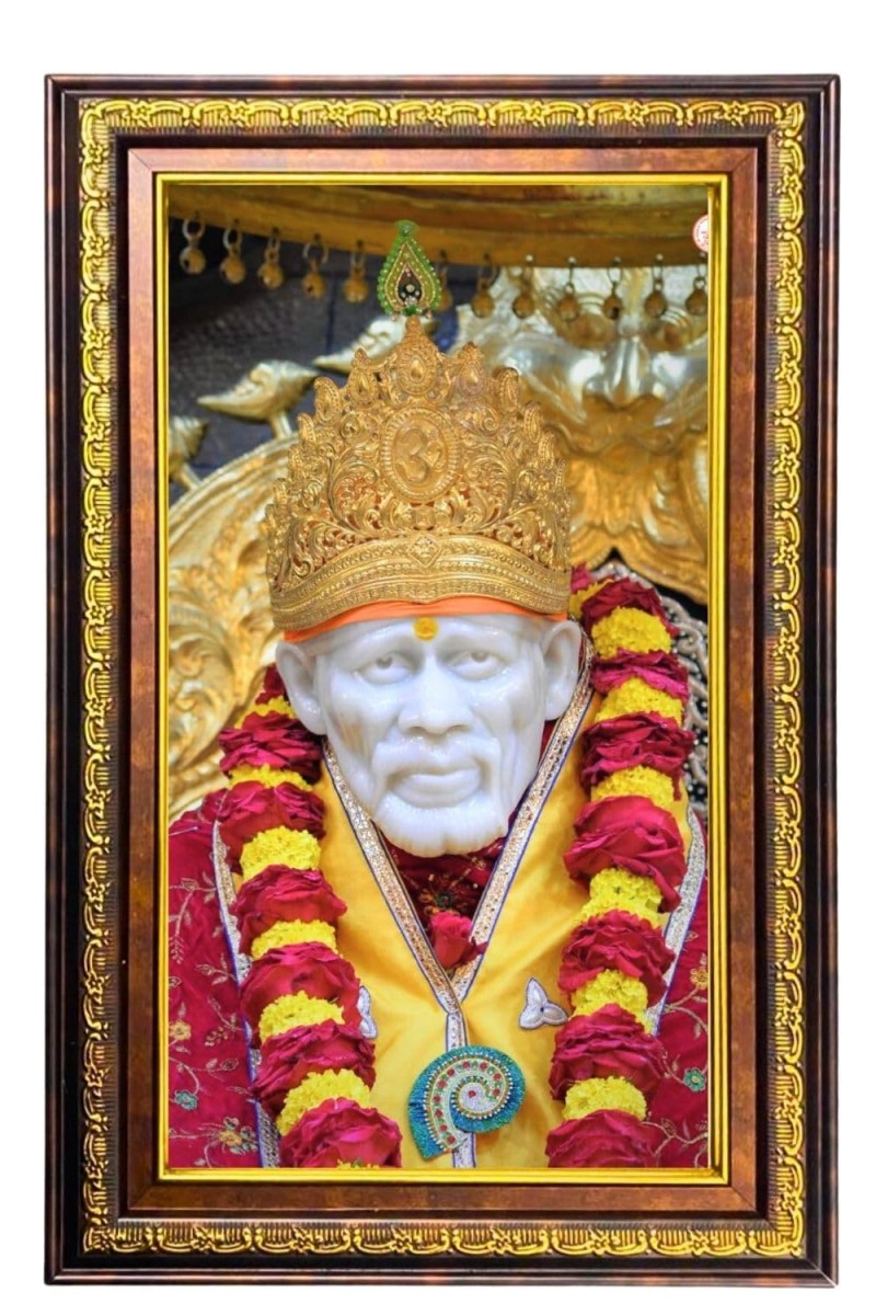 Lord Sai Baba Digital Golden Balck Color Photo Frame | Hindu Religious Wall Decor | 12x18 Inches - Inspirational Wall Art For Office, Home Decor - Ideal Spiritual Gift (F16500)