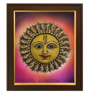 HI Yech Sales Sun Bhagwan God Surya Circular Painting Wall Art, Multicolor, Traditional, 10X12 in, Set of 1