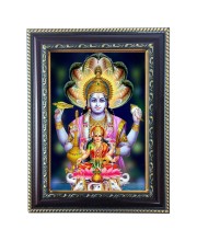 Hitech Sales Lord Vishnu Mata with Laxmi Photo Frame for Pooja Room, Temple and Home Decoration, Printed Photo with Floral Design Polystyrene Frame, 5 x 7 Inches - Brown, Ideal for Gifting (Pack of 1)