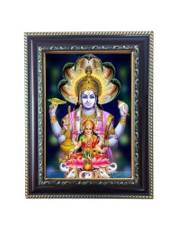 Hitech Sales Lord Vishnu Mata with Laxmi Photo Frame for Pooja Room, Temple and Home Decoration, Printed Photo with Floral Design Polystyrene Frame, 5 x 7 Inches - Brown, Ideal for Gifting (Pack of 1)