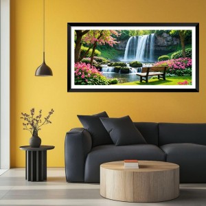 Nature Landscape Floating Frame Scenery Digital Print - (I5811) - 24x48 inch Modern Nature Wall Art for Living Room, Bedroom, Office, Hotels, Drawing Room