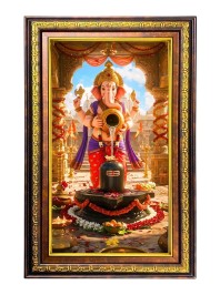 Lord Ganesha Digital Golden Balck Color Photo Frame | Hindu Religious Wall Decor | 14x20 Inches - Inspirational Wall Art For Office, Home Decor - Ideal Spiritual Gift (F16885)