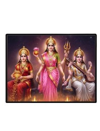 Maa Laxmi Parvti Sarswati Laminated Photo - 7x9 Inches, Divine Blessings For Home & Office And Temple Decoration (F16106)