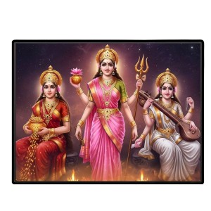 Maa Laxmi Parvti Sarswati Laminated Photo - 13x15 Inches, Divine Blessings For Home & Office And Temple Decoration (F16106)