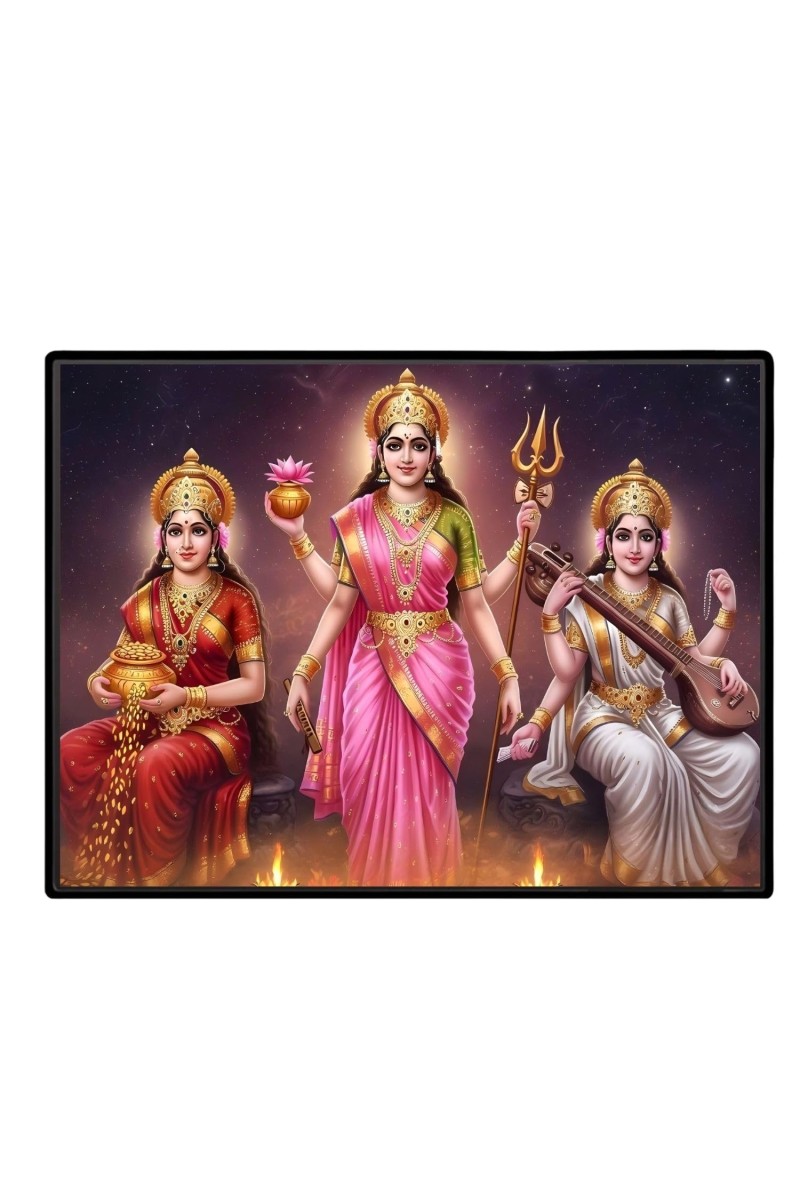 Maa Laxmi Parvti Saraswati Laminated Photo - 7x9 Inches, Divine Blessings For Home & Office And Temple Decoration (F16106)