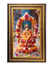 Lord Krishna Digital Golden Balck Color Photo Frame | Hindu Religious Wall Decor | 18x24 Inches - Inspirational Wall Art For Office, Home Decor - Ideal Spiritual Gift (F16928)