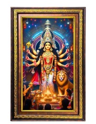 Goddess Durga Digital Golden Balck Color Photo Frame | Hindu Religious Wall Decor | 14x20 Inches - Inspirational Wall Art For Office, Home Decor - Ideal Spiritual Gift (F16906)