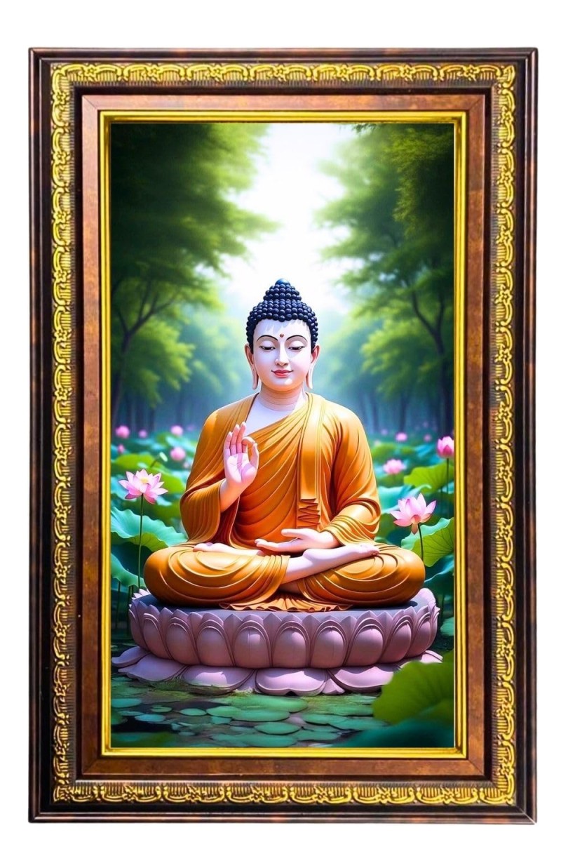 Lord Buddha Digital Golden Balck Color Photo Frame | Hindu Religious Wall Decor | 10x16 Inches - Inspirational Wall Art For Office, Home Decor - Ideal Spiritual Gift (F16838)