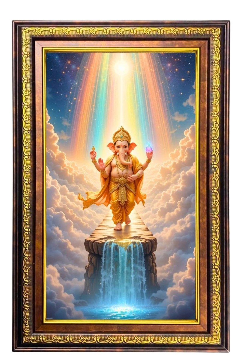 Lord Ganesha Digital Golden Balck Color Photo Frame | Hindu Religious Wall Decor | 10x16 Inches - Inspirational Wall Art For Office, Home Decor - Ideal Spiritual Gift (F16575)