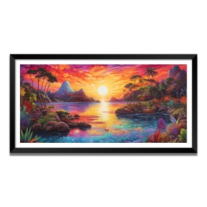 Nature Landscape Floating Frame Scenery Digital Print - (I5608) - 18x36 inch Modern Nature Wall Art for Living Room, Bedroom, Office, Hotels, Drawing Room