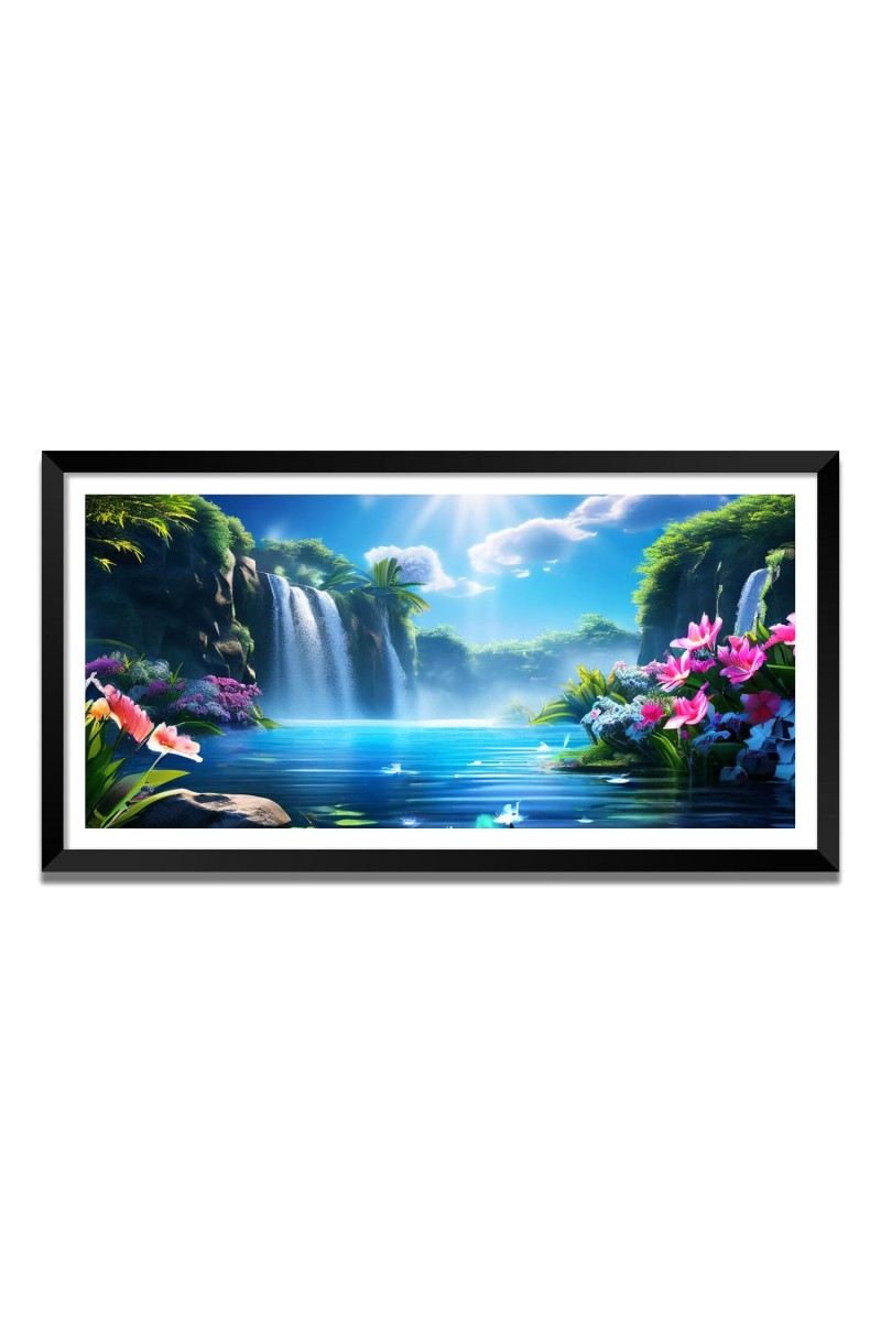 Nature Landscape Floating Frame Scenery Digital Print - (I5578) - 24x48 inch Modern Nature Wall Art for Living Room, Bedroom, Office, Hotels, Drawing Room