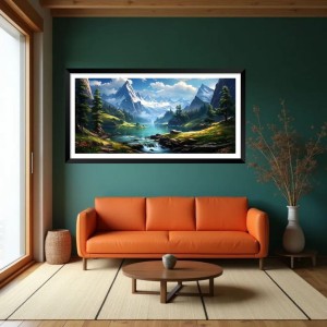 Nature Landscape Floating Frame Scenery Digital Print - (I5879) - 12x24 inch Modern Nature Wall Art for Living Room, Bedroom, Office, Hotels, Drawing Room