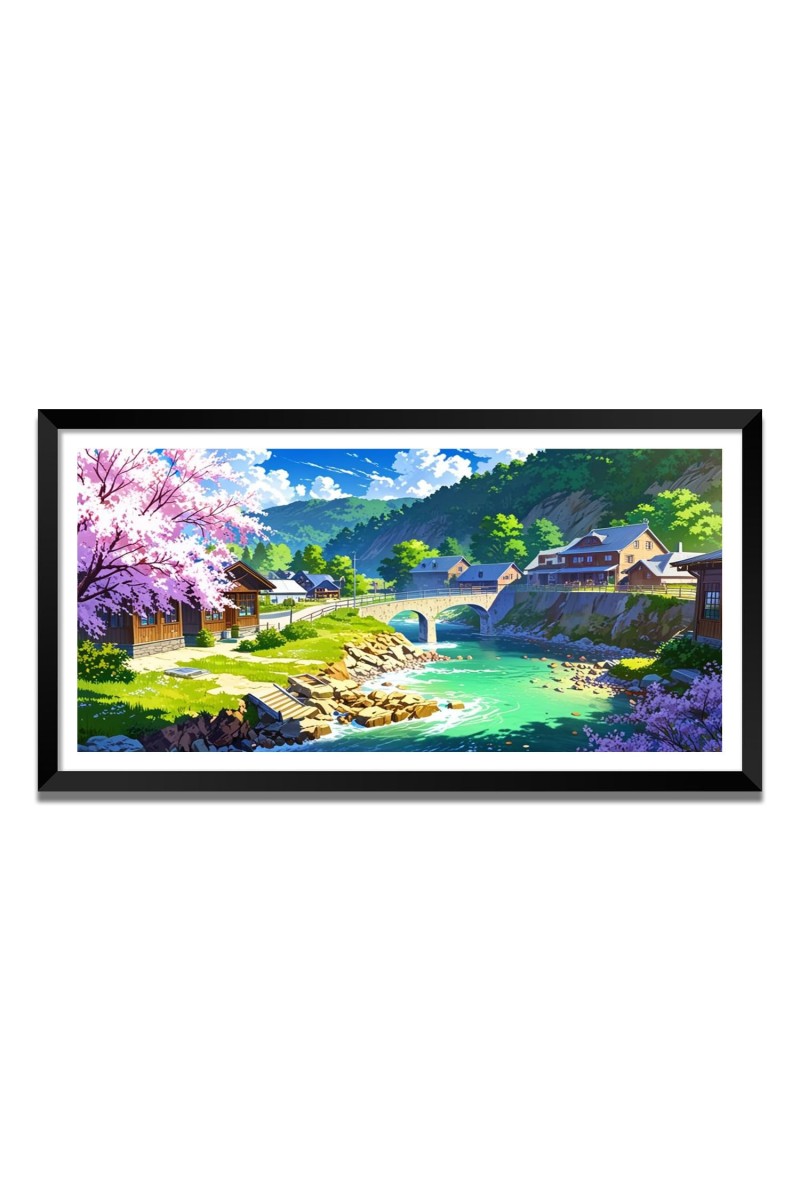Nature Landscape Floating Frame Scenery Digital Print - (I5843) - 24x48 inch Modern Nature Wall Art for Living Room, Bedroom, Office, Hotels, Drawing Room