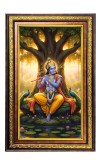 Lord Krishna Digital Golden Balck Color Photo Frame | Hindu Religious Wall Decor | 18x24 Inches - Inspirational Wall Art For Office, Home Decor - Ideal Spiritual Gift (F16798)