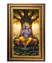 Lord Krishna Digital Golden Balck Color Photo Frame | Hindu Religious Wall Decor | 18x24 Inches - Inspirational Wall Art For Office, Home Decor - Ideal Spiritual Gift (F16798)
