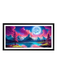 Nature Landscape Floating Frame Scenery Digital Print - (I5883) - 24x48 inch Modern Nature Wall Art for Living Room, Bedroom, Office, Hotels, Drawing Room