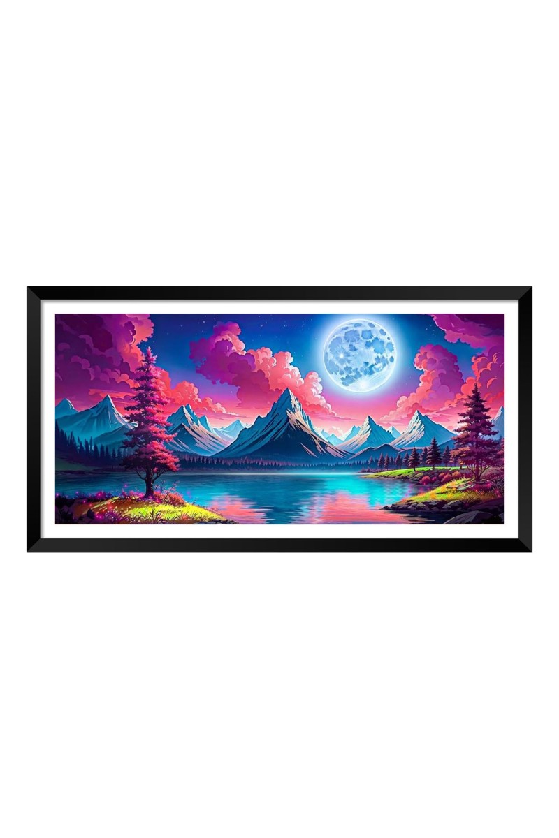Nature Landscape Floating Frame Scenery Digital Print - (I5883) - 24x48 inch Modern Nature Wall Art for Living Room, Bedroom, Office, Hotels, Drawing Room