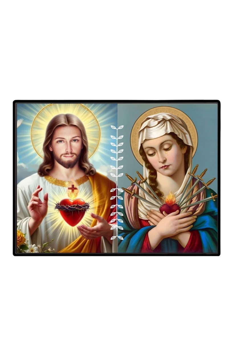 Jesus And Immaculate Heart Of Mary Laminated Photo - 13x15 Inches, Divine Blessings For Home & Office And Temple Decoration (F16189)