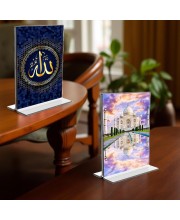 Taj Mahal Islamic Allah Acrylic T-Style Photo Stand - 11x13 Inches, Compact and Stylish Spiritual Display, easily change 2 photos (Pack of 1)
