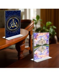 Taj Mahal Islamic Allah Acrylic T-Style Photo Stand - 11x13 Inches, Compact and Stylish Spiritual Display, easily change 2 photos (Pack of 1)